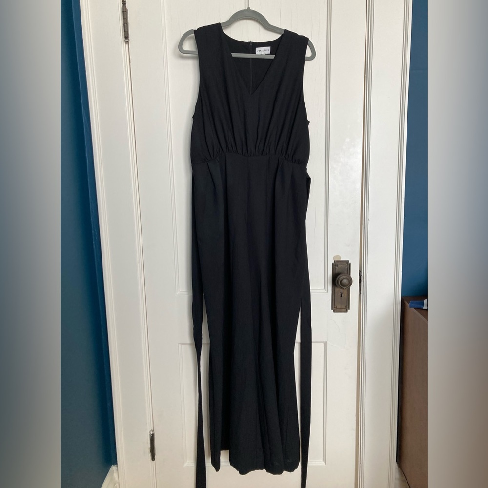 Pepaloves black, belted, wide-leg jumpsuit, size L